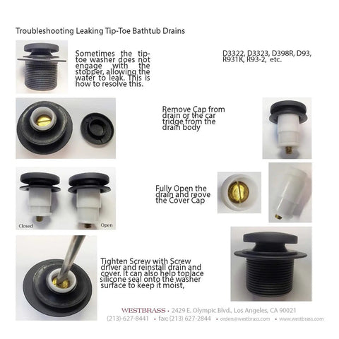 Troubleshooting leaking tip-toe bathtub drains with Tip Toe Schedule 40 PVC Bath Waste Assembly With One Hole Elbow Matte Black Finish Tub Drain Plug Faceplate And Brass Screws Includes 12 Inch By 4 Inch PVC Tubes For Easy Tub Upgrade, showing removal and installation steps.