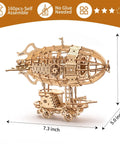 3D Wooden Puzzle Airship Kit For Adults And Teens Educational Brain Teaser Model Building Kit Premium Plywood Parts Easy To Assemble Tenon Joint Craft Hands On Fun Gift For Christmas Birthday Or Friends, showing assembled airship model with dimensions and features.