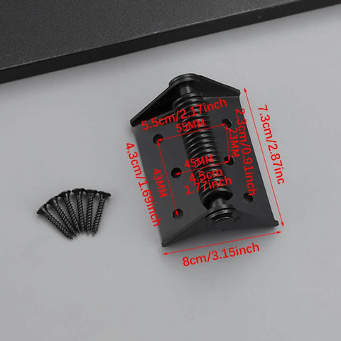 Spring Door Hinge Self Closing Heavy Duty Manganese Steel Door Closer with screws, size 8x7.3 cm, on gray background