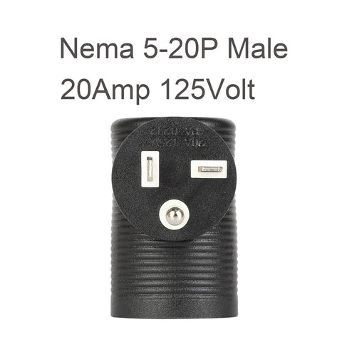 Downward Angled 4 In 1 NEMA 5-20P Power Adapter For NEMA 5-15R 5-20R 6-15R And 6-20R Receptacles, front view of plug