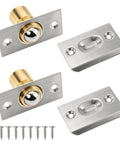 Two Pack Adjustable Ball Door Catches for Internal and Closet Doors, Near Silent Close Latch Hardware with screws shown
