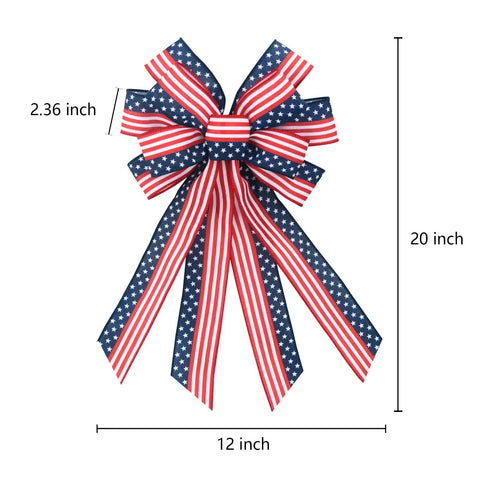 Two Pack Large Patriotic Wreath Bows 20x12 Inches Red White And Blue Star And Stripe Pattern Reusable Outdoor Indoor Front Door Decoration For Memorial Day Labor Day Fourth Of July Home Decor