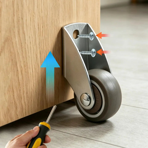 Four Pack Of One Point Five Inch Rigid Caster Wheels With Rock Hard Stainless Brackets And Smooth As Butter Rubber Tires secured under a workbench.
