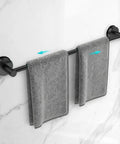 Adjustable Suction Cup Towel Bar For Bathroom Wall From 14.6 To 24 Inches Matte Black Stainless Steel Bath Towel Holder with towels
