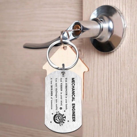 Gearhead Mechanical Engineer Gift Keychain For Students And Pros - Inspirational Engineering Charm For Graduation, Christmas, Or Birthday attached to door lock