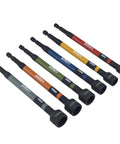 Magnetic Nut Setter Set Six Piece Metric Color Coded For Quick Size Identification On A One Quarter Inch Hex Drive With Seven Hundred Inch Pounds Impact Rating A True Workhorse For Heavy Duty Automotive And Mechanical Fastening displayed in a fan layout.