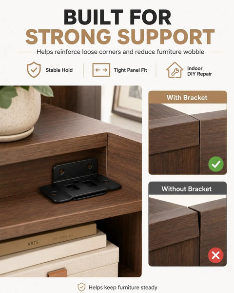 Image showing furniture stability with Beefy Heavy Duty Stainless Steel Corner Brackets 8 Pack With 90 Degree L Shape Joint Braces.