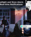 Wireless Outdoor Security Camera With Pan Tilt And Battery Power 2.4G WiFi PIR Motion Detection And Two Way Talk Color Night Vision 9000mAh Battery For Easy No Wires Setup Solar Panel Ready showing alert on phone during night incident