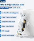 30 Pack UL Listed Toggle Light Switches With White Finish, Modern Classic Toggle Design For Any Room, Perfect For Living Rooms, Bedrooms, Kitchens And Hallways, Prevents Accidental Switching With Deliberate Pressure. Single-pole 15A white toggle switch with wall plate