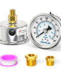 Stainless Steel Dry Pressure Gauge 0-200 Psi, 2 Inch Dial, Center Back Mount, with 1/8 NPT, 1/4 NPT, and 3/8 NPT Hex Bushing