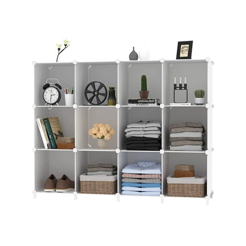 Cube Storage Organizer 12 Cube Bookshelf DIY Plastic Closet Clothes Shelves With Wooden Mallet Stackable Storage Solution