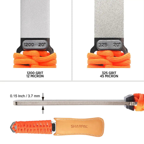 Dual Grit Diamond Sharpening Stone With Leather Strop For Tools And Blades For DIYers And Pros, Coarse 325 Grit And Extra Fine 1200 Grit, Fast Sharpening On Lawn Mower Blades, Axes, Hatchets, Hedge Shears, Chisels, Drills
