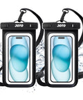 Universal Waterproof Phone Case Dry Bag Two Pack IPX8 fits all phones up to 7 inch screen with neck strap and water splash design