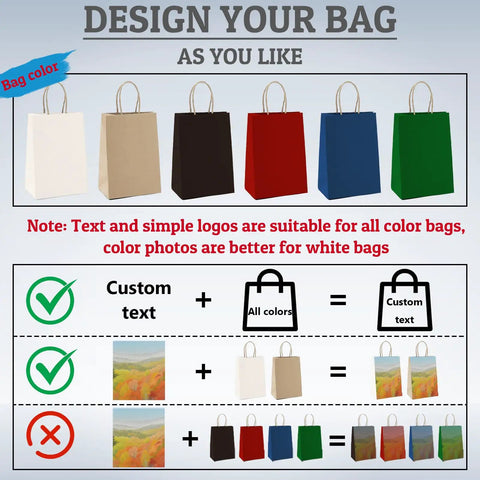 Custom Logo Gift Bags Kraft Paper With Handles Set Of 100 Double Sided Color Printing In Six Color Options Three Sizes