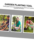 Collage of people gardening with a stainless steel garden hoe for weeding and planting, ideal for small yards and home gardens.