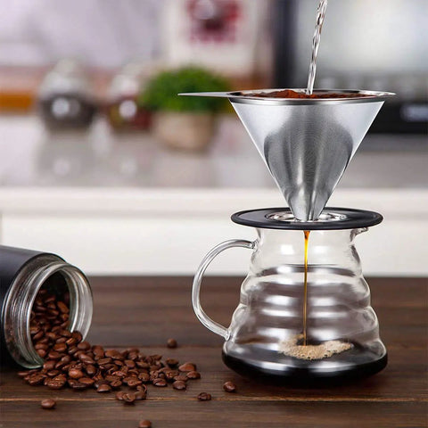 Pour Over Stainless Steel Coffee Dripper Cone Filter Paperless Reusable Coffee Filter For Single To Two Cup Makers