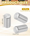 10mm X 20mm Stainless Steel Dowel Pins Set Of 6 For Shelves And Furniture Fixing showing three pins with dimensions