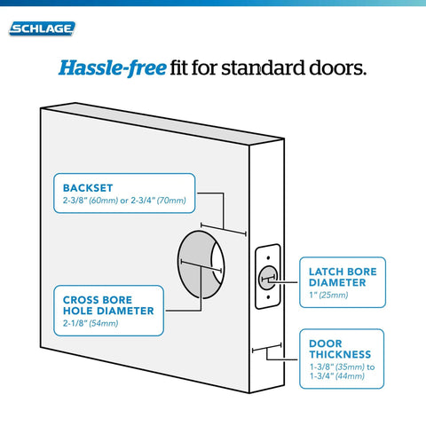 Diagram showing Georgian Style Privacy Door Knob dimensions with backset and bore diameters for easy install