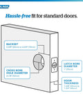 Diagram showing dimensions for Accent Door Lever With Keyed Entry Lock In Satin Nickel, Easy Install Self Aligning Screws, Front Door Security Upgrade