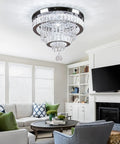 15.7 Inch Crystal Semi Flush Mount Ceiling Light With 2 Ring LED Chandelier in living room setting