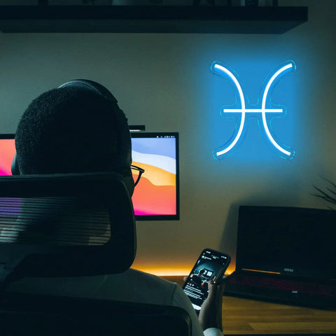 Pisces Neon Sign For Wall Decor Led Zodiac Light Dope Vibe Horoscope Neon Light For Birthday Parties And Home Kids Room