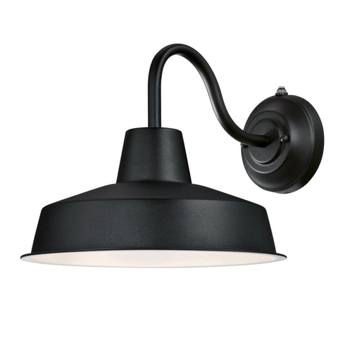 One Light LED Dusk To Dawn Outdoor Wall Light With Textured Black Finish And Chrome Cage Shade, Energy Saving Sensor Fixture