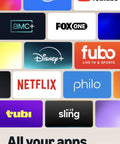 Collage of streaming app logos including Netflix, YouTube, and Disney+ for Upgrade Your Living Room Setup With This Killer 4K Streaming Stick Delivering Hella Vibrant Images Lightning Fast Playback And Rapid Wifi 6 Connectivity Paired With A Snappy Voice Remote For Total Binge Ready Entertainment Value.