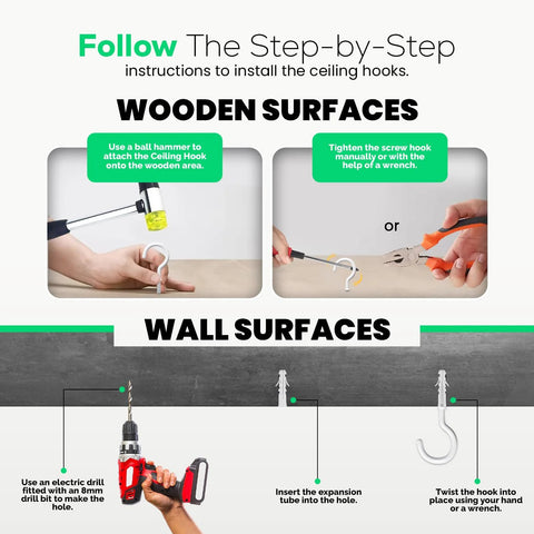 Installation guide for 20 Pack Ceiling Hooks For Hanging Plants Two Point Nine Inch Screw In Hooks White Vinyl Coated Heavy Duty