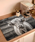Absorbent Coffee Machine Mat for Kitchen Countertop 11.8 by 17.7 Inches Non Slip Drain Mat with cow design on kitchen surface