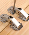 Half Set Cabinet Hinges 90 Degree No Drill Cupboard Door Stainless Steel Soft Close Dampening System installed on wooden surface