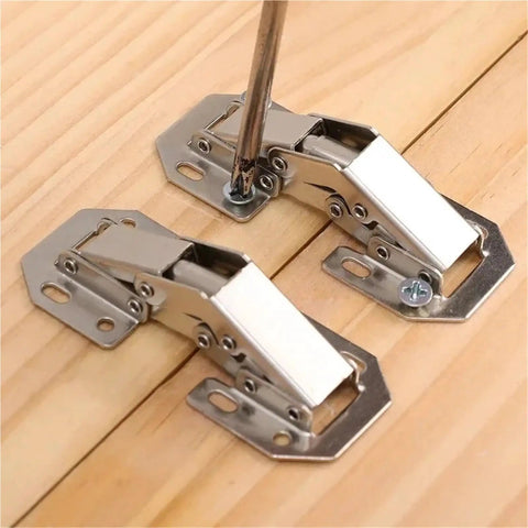 Half Set Cabinet Hinges 90 Degree No Drill Cupboard Door Stainless Steel Soft Close Dampening System installed on wooden surface