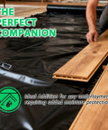 Heavy Duty Black Underlayment Roll With Adhesive Strip For Vinyl Laminate Engineered Wood Floors 6 Mil Thick 360 Square Foot Coverage laid under flooring.