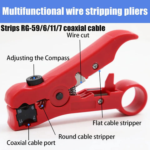 Coax Cable Crimper Kit With Adjustable Reversible Stripper And F Male And Female Connectors for RG6 RG59 RG7 RG11