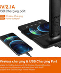 Close-up of gray LED Desk Lamp with Wireless Charger and USB Port charging two phones on a desk