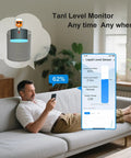 Smart WiFi Ultrasonic Water Tank Level Sensor With Tuya Smart Life App Alerts Remote Monitoring shown on smartphone app