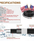 Specifications for Self Regulating Heating Cable Kit 50 Feet 120V For Roof Deicing And Pipe Freeze Protection, with cable cross-section details.