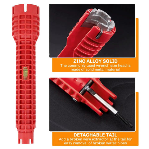 14 In 1 Tap Spanner Tool for Faucet Installation And Plumbing Repair with zinc alloy head and detachable tail feature