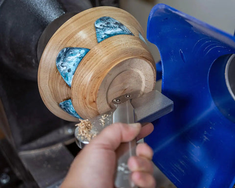 American Made Vacuum Chuck for Woodturning Lathe Bowls, 1 1/4 Inch 8 TPI, 3 1/2 Inch Diameter, in use on a lathe