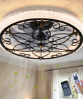 Arranmorelighting Caged Ceiling Fan with Lights Remote Control (#3) ceiling fan featuring a rustic caged design and remote control.