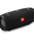 Xtreme 2 Waterproof Portable Bluetooth Speaker Built Like A Beast With 40W 4 Way Sound And A 10000mAh Battery Delivers Up To 15 Hours Of Playtime IPX7 Rugged Outdoor Ready, shown in black fabric material with side view.