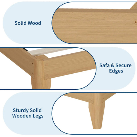 Queen Wood Platform Bed Frame With Solid Wooden Legs And Heavy Duty Slat Support For A Room Refresh details of solid wood edges and sturdy legs