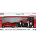 Red Menace One Sixty Fourth Scale Pulling Tractor With Pickup Truck And Trailer Set in packaging