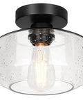 Industrial Semi Flush Mount Ceiling Light With Seeded Glass Shade, 800 Lumen LED Bulb Included, farmhouse style fixture
