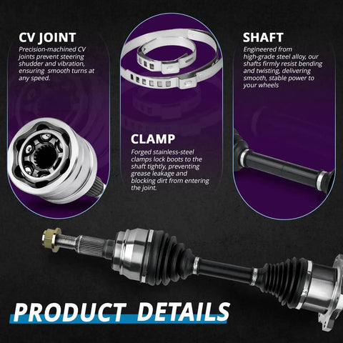 Pair Front CV Axles For 2000 2006 Chevy Silverado 1500 4x4 4WD Replacement Axle Shafts Heavy Duty Front Drive Axles For Chevy Pickup Fits 4WD Models Only, steel CV joint and shaft details