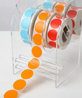Adjustable Acrylic Label Roll Holder with Three Slots Smooth Dispensing and One Handed Reload Stable Desk Organizer clear acrylic, 3-roll