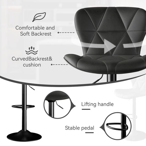 Slick Pair Of Adjustable Swivel Bar Stools With Faux Leather Upholstery, High Back Counter Height Chairs For Kitchen Island, Black