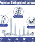 Heavy Duty Self Tapping Screws For Metal And Sheet Metal Assortment Kit With Modified Truss Head Zinc Plated Steel Five Size Set