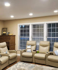 Living room with 12 Pack 6 Inch Ultra Thin LED Recessed Down Lights With J Box 3000K Warm White 12W Dimmable 1100 Lumens Bright CRI90 ETL
