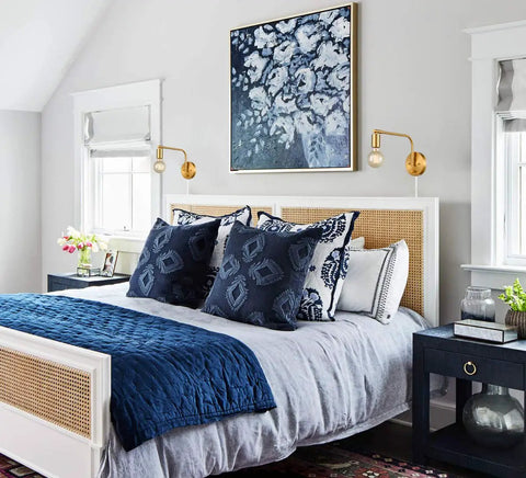 Edison Brass Wall Sconces Set Of Two Plug In Swing Arm Lights With On Off Switch above bed in modern bedroom decor