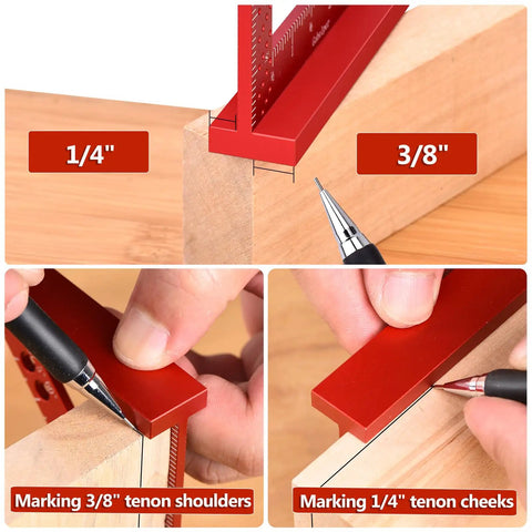 Handy 0.7mm Mechanical Pencil Mini Carpenter Square with 90 Degree Fixed Miter Pin marking tenon shoulders and cheeks